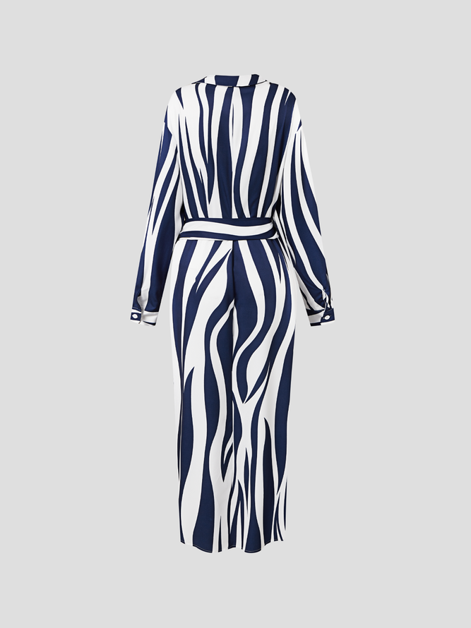 Shirt Collar Geometric Autumn Urban Natural Long sleeve Shirt Dress Shirt Collar Dress