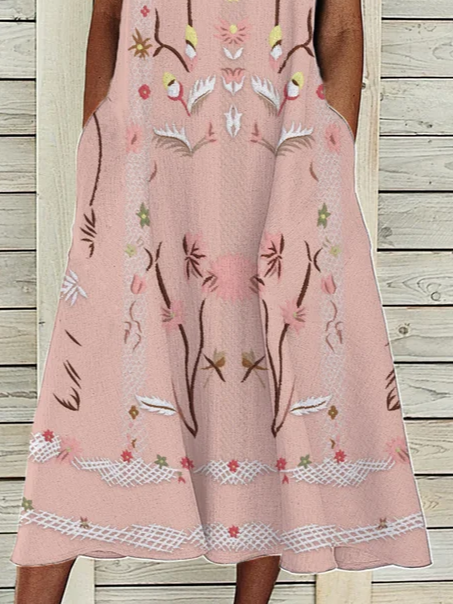 Floral V Neck Regular Fit Short Sleeve Woven Dress