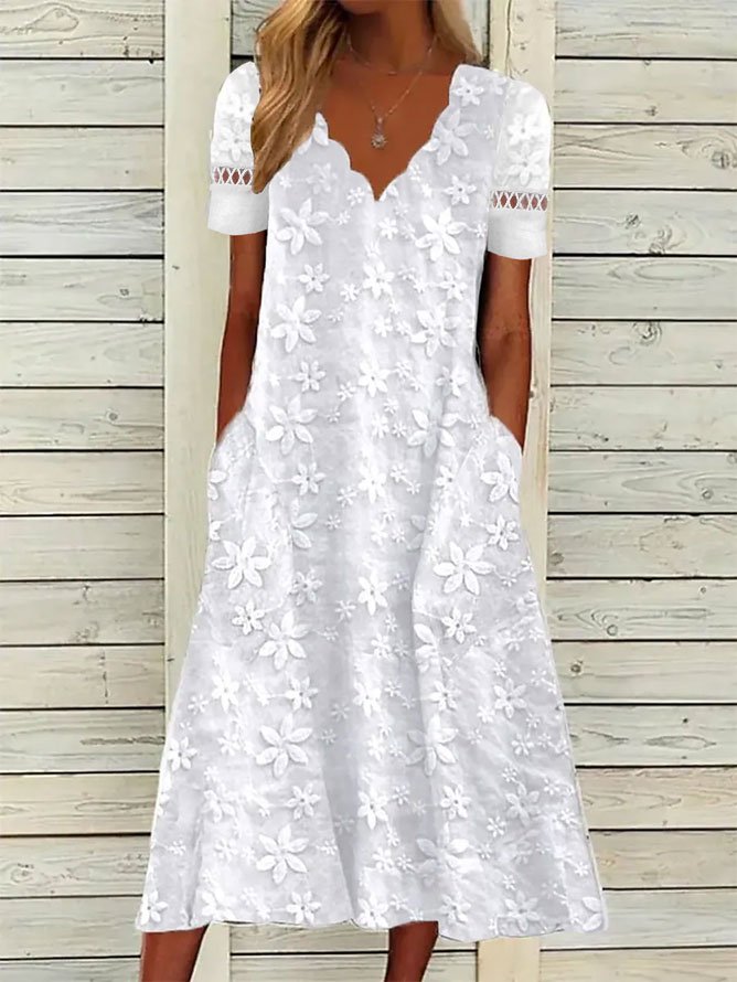 V Neck Lace Linen Lace Dress