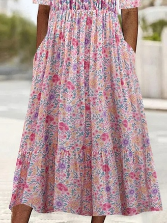 Loose Crew Neck Floral Dress