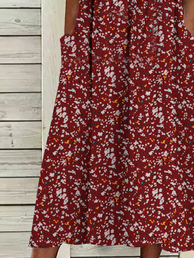 Vacation Loose Floral Crew Neck Dress