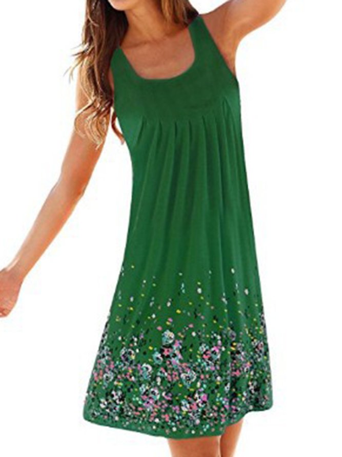 A-line Women Daytime Sleeveless Cotton-blend Painted Floral Floral Dress