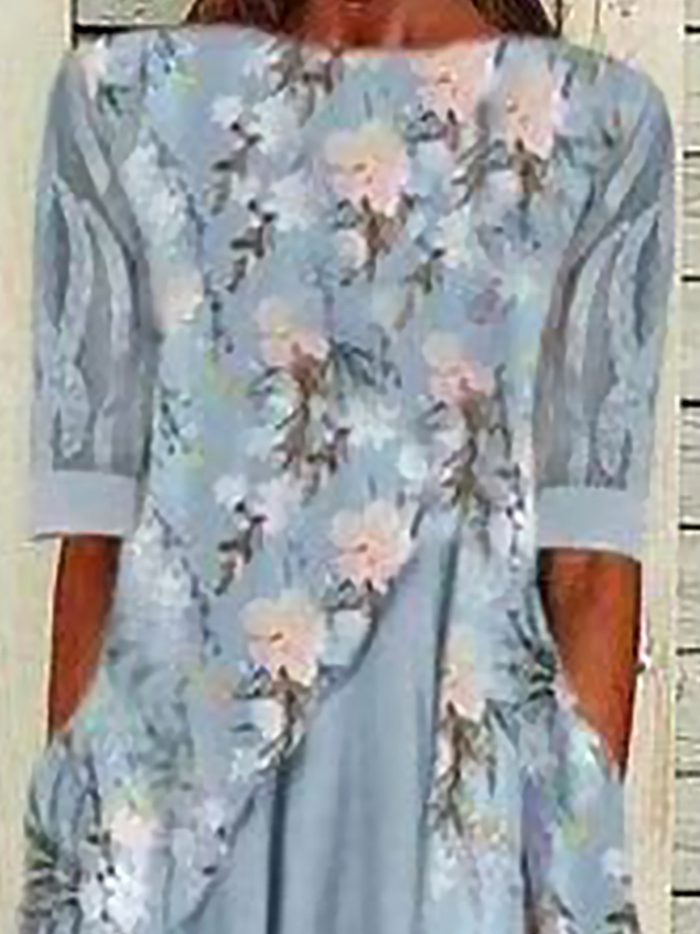 Loose Floral Crew Neck Casual Dress