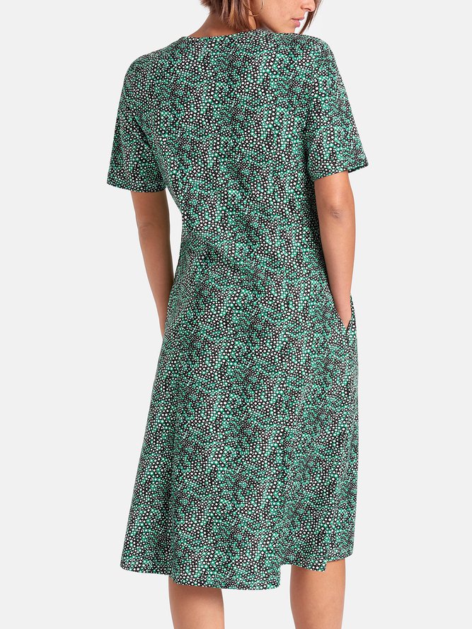 Women Fashion Summer Printed Midi Dress Crew Neck Dresses