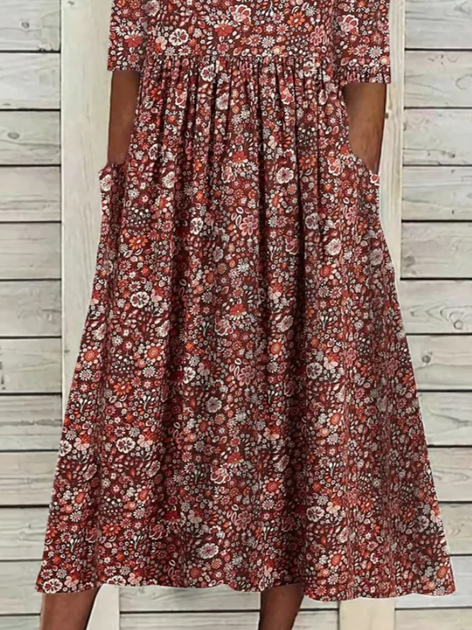 Casual Ditsy Floral Knitted Crew Neck Dress