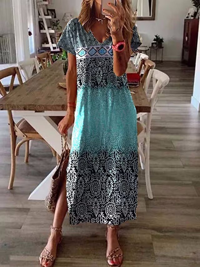 Ombre Crew Neck Casual Loose Dress