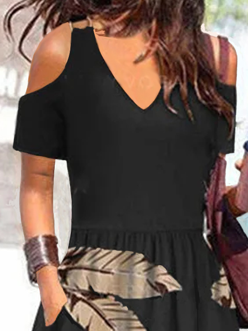 Loosen V Neck Short Sleeve Knit Dress