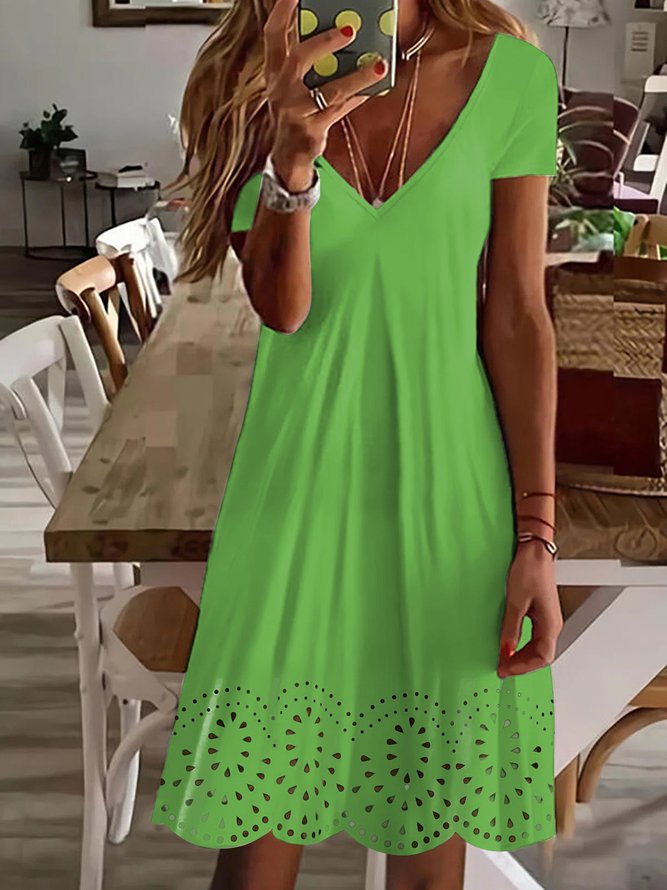 V Neck Plain Summer Casual Mini Prom Dress