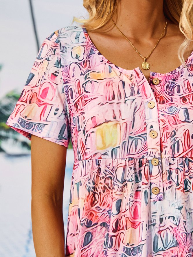 Casual Geometric Crew Neck Loose Dress