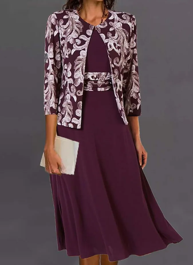 Ethnic Urban Party Formal Occasion Two-Piece Set Dress with Cardigan