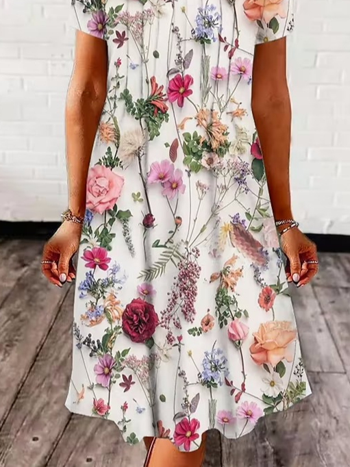 Casual Floral Loose Crew Neck Dress