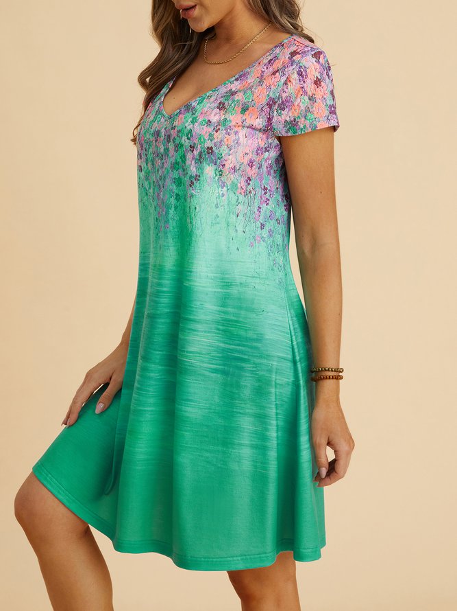 Elegant Floral Short Sleeve Knit Dress