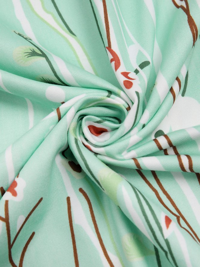 Round Neck floral Casual Midi Dress