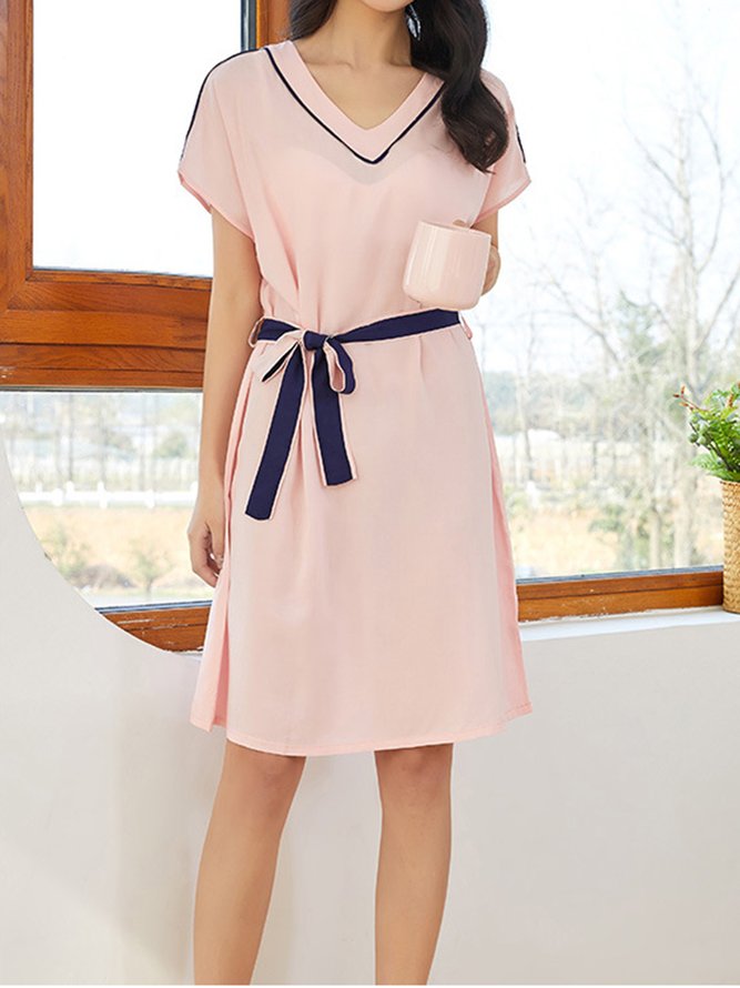 Breathable Comfortable Cotton Fabric Loose V Neck Lounge Dress