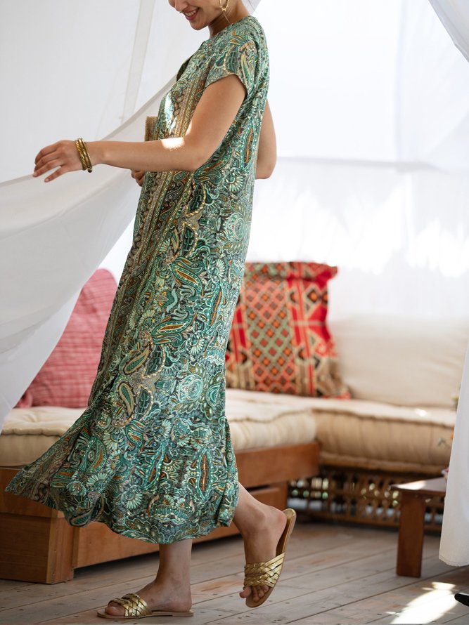 Green Boho Chic Caftan Oversized 'Leyla' Dress