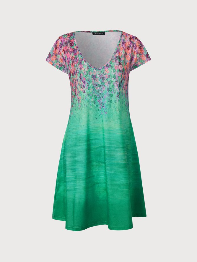 Elegant Floral Short Sleeve Knit Dress