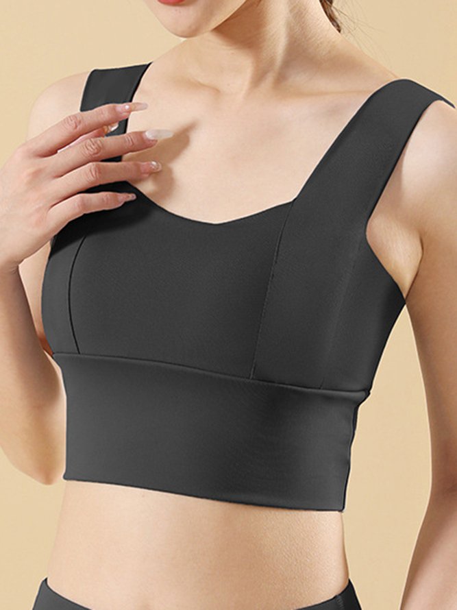 Wide Shoulder Straps Push Up Neck Long Hem Sports Bra