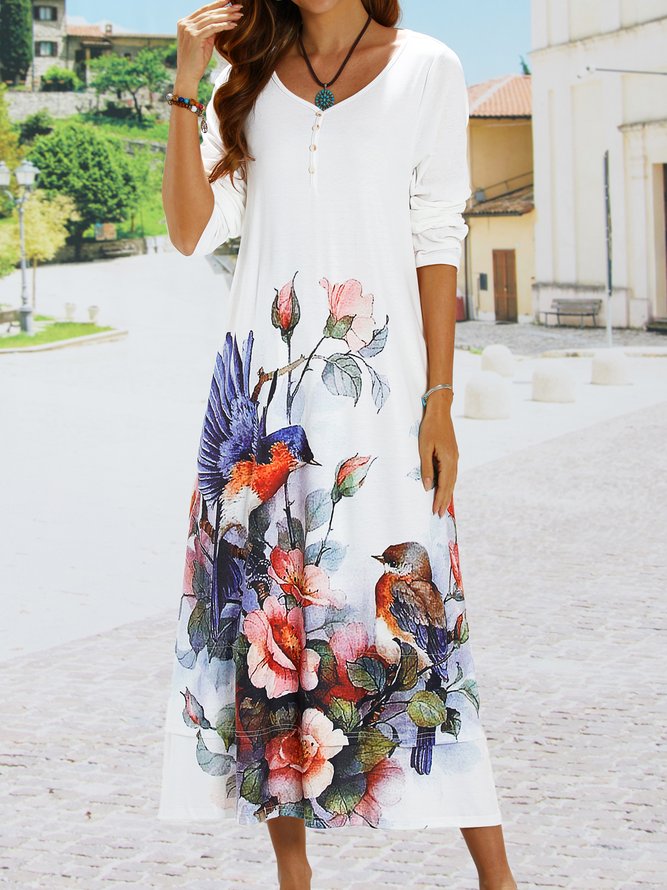 Loosen Vacation Crew Neck Long sleeve Knit Dress