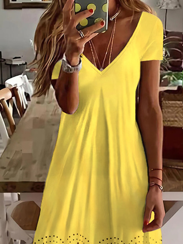 V Neck Plain Summer Casual Mini Prom Dress