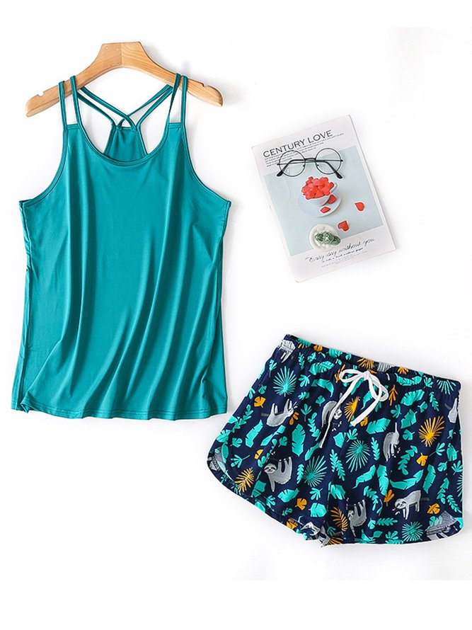 Breathable Loose Comfortable Floral Camisole Pajama Set
