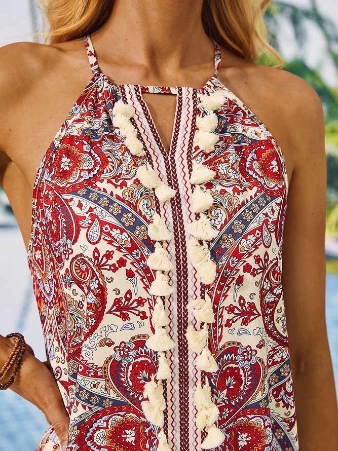 Summer Vacation Loose Paisley Boho Halter Dress