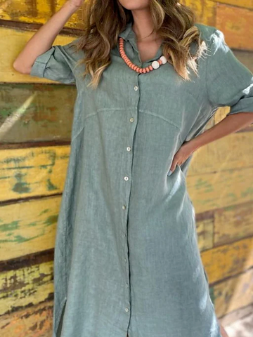 Regular Fit Plain Casual Long sleeve Dress Shirt Dress