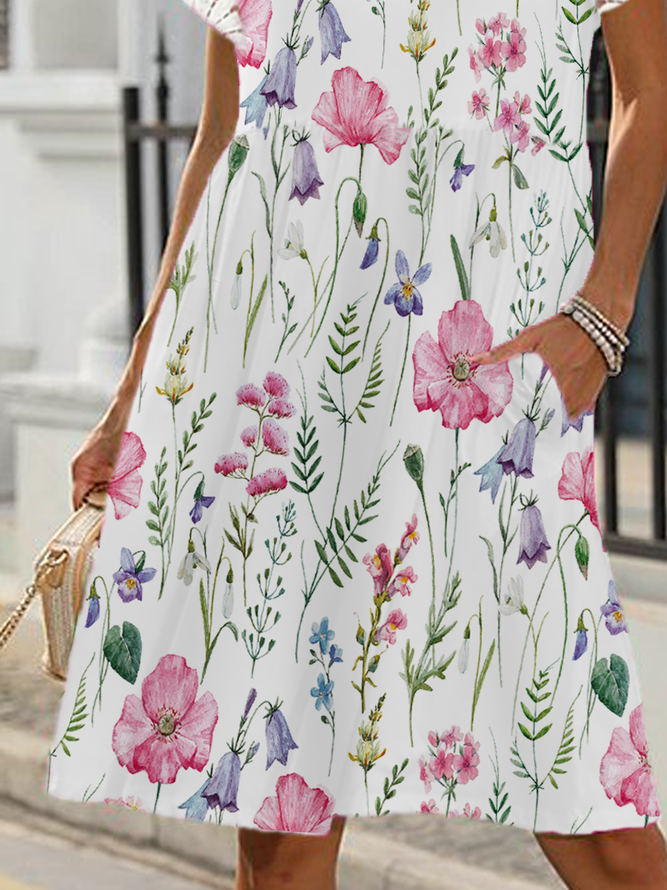 Floral Boho Crew Neck Dress