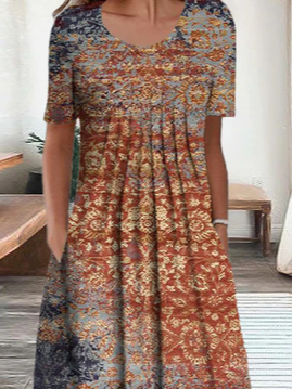 Casual Crew Neck Cotton-Blend Dress