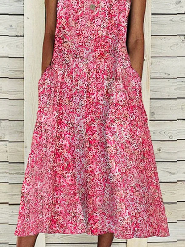 Ditsy Floral V Neck Loose Vacation Dress