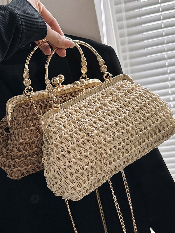 Casual Metal Straw Stitching Clutch Elegant Vacation Women's Messenger Bag