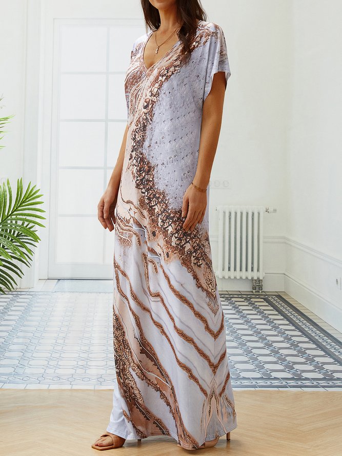 Vacation Ombre Regular Fit V Neck Short sleeve Knit Dress