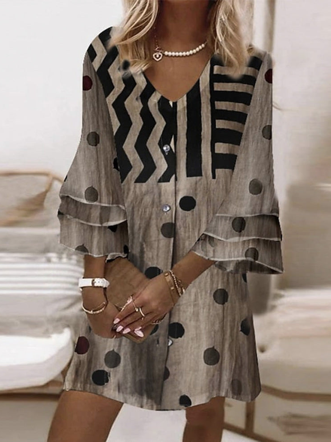 Casual Color Block Flare Sleeve Loose Dress