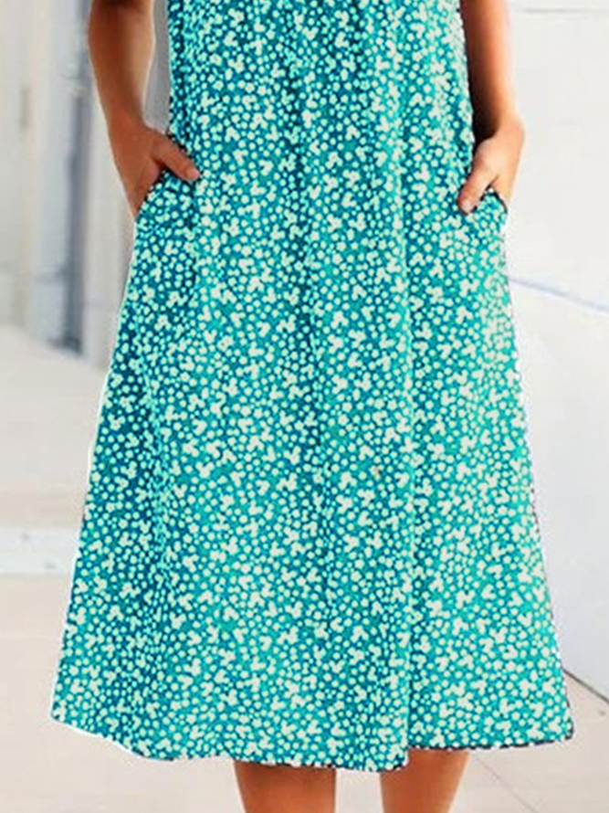 Ditsy Floral Shift Short Sleeve Crew Neck Dresses