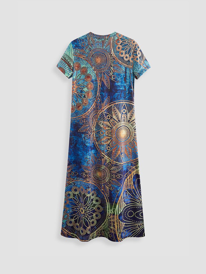 V Neck Tribal Vacation Maxi Dress