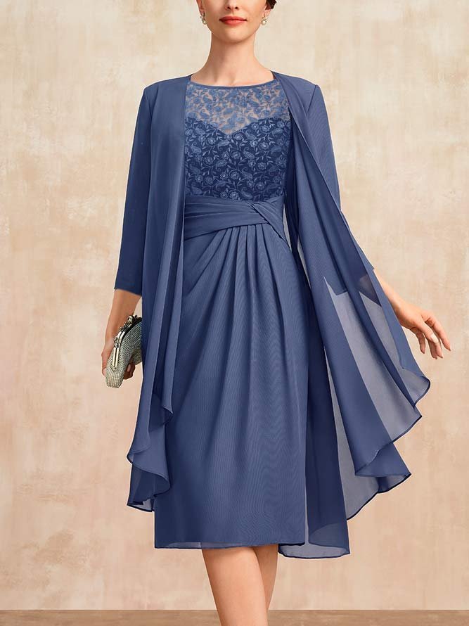 Regular Fit Crew Neck Chiffon Urban Lace Two-Piece Set