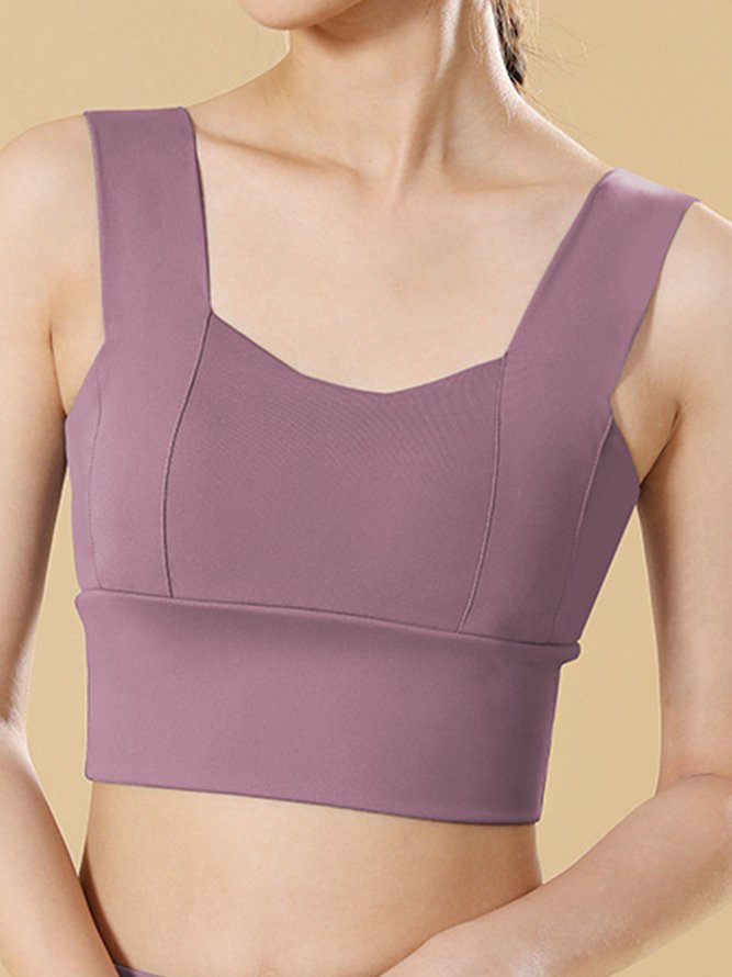 Wide Shoulder Straps Push Up Neck Long Hem Sports Bra