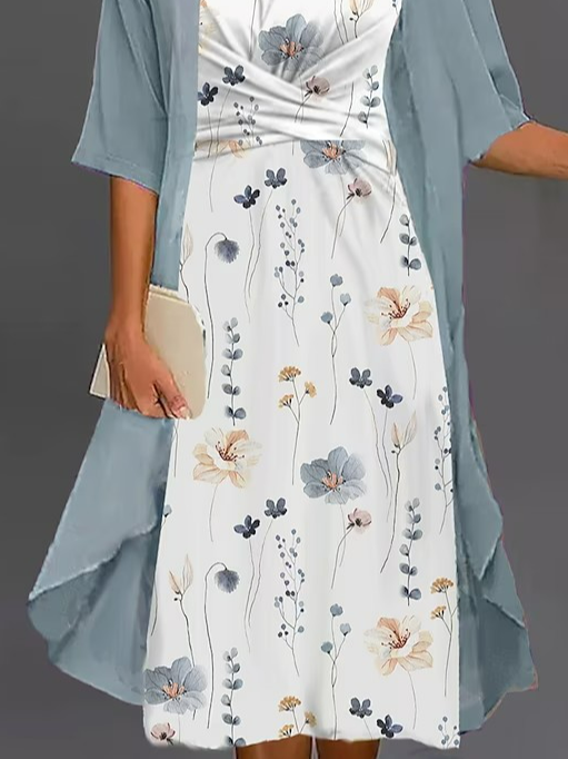 Elegant Loose V Neck Floral Two-Piece Set