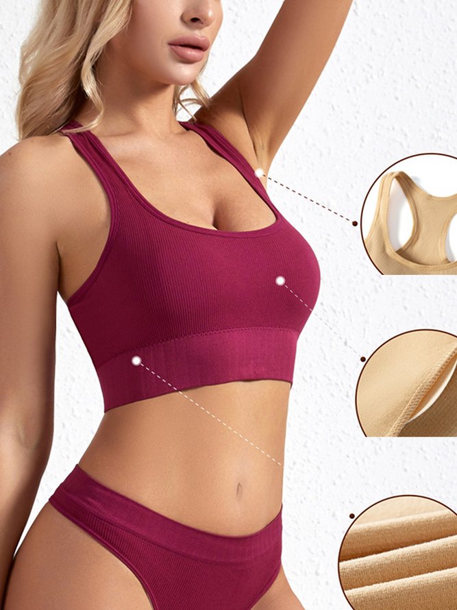 Casual Crew Neck Plain Sports Bra