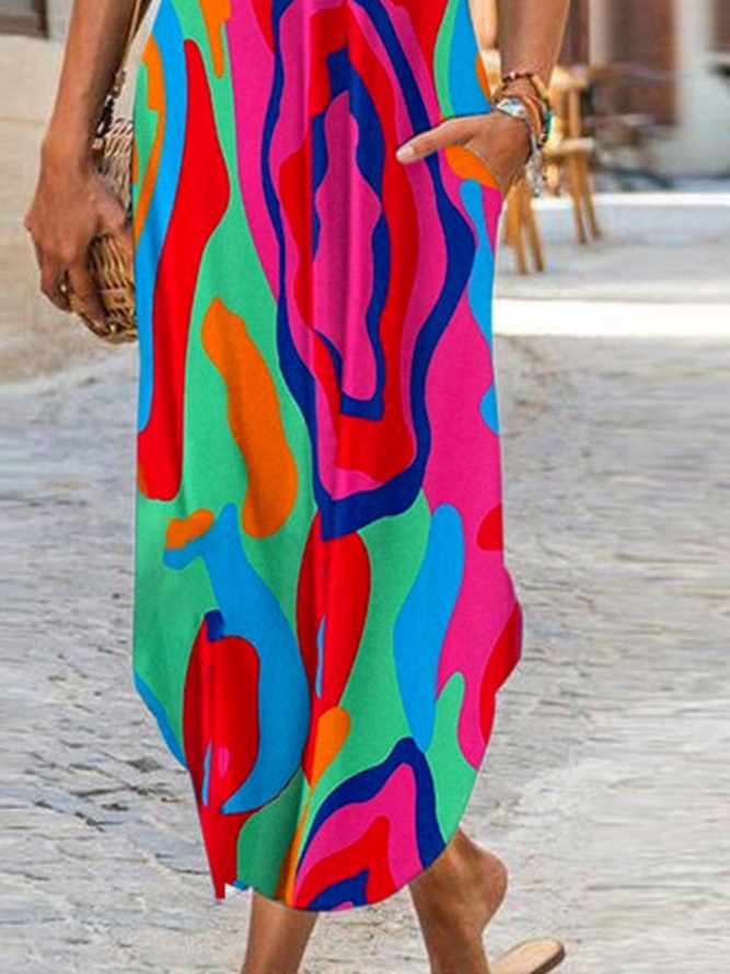 Loose Abstract Graphic Crew Neck Casual Dress