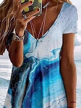 Ombre Vacation V Neck Dress