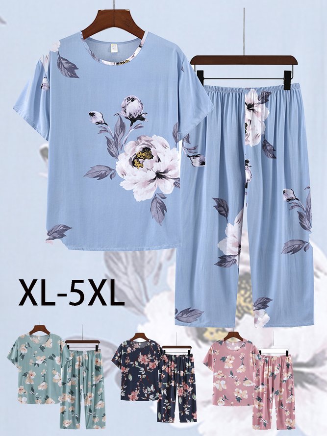Breathable Cozy Floral Print Cotton Pajama Set