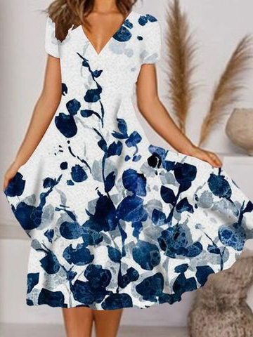V Neck Floral Vacation Midi Prom Dress