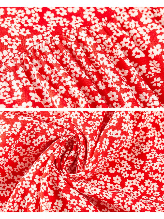 Ditsy Floral V Neck Beach Vacation Casual Mini Smock Dress