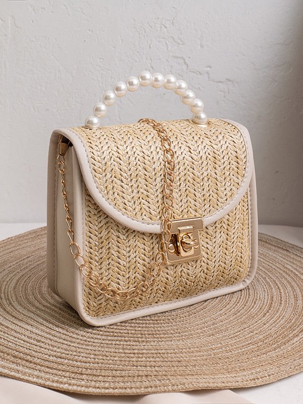 Casual Straw Pearl Beaded Messenger Bag Clutch Vacation Women
