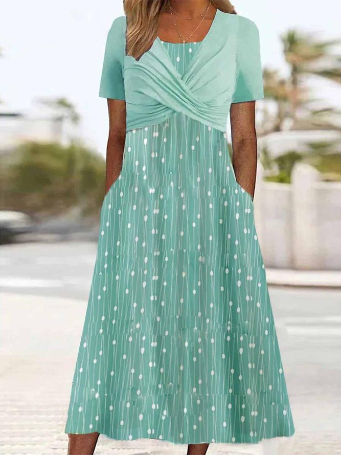 Geometric Casual V Neck Loose Dress