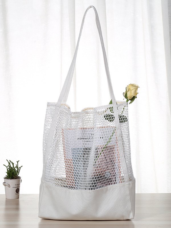 Vacation Beach Mesh Nylon Stitching Shoulder Bag Large Capacity Storage Women's