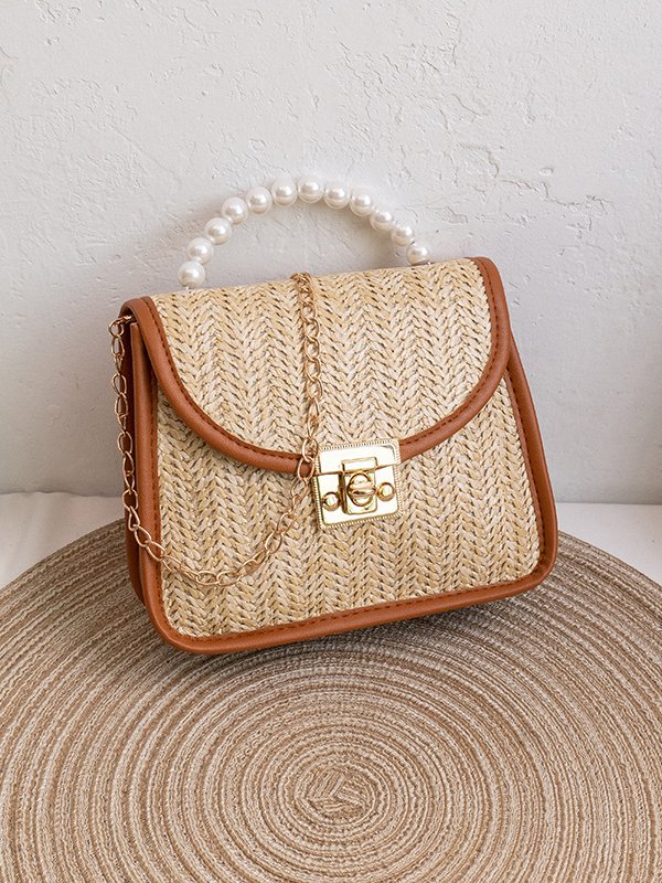 Casual Straw Pearl Beaded Messenger Bag Clutch Vacation Women