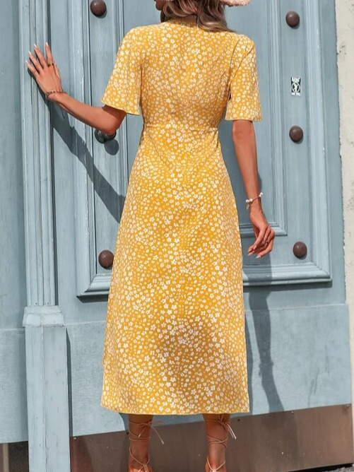 Ditsy Floral V Neck Ditsy Loose Geometric Vacation Dress