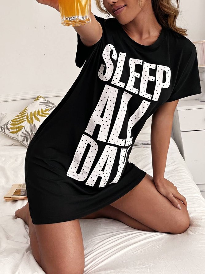 Casual Printing Text Letters Nightdress