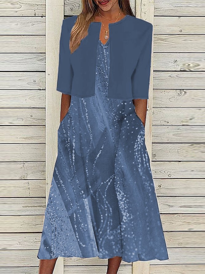 Crew Neck Casual Gradient Pattern Two-Piece Set